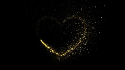 Wall Mural - Abstract holiday valentines day background with shining gold sparkling heart particles on black. 4K motion graphic.