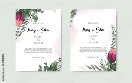 Vector floral botanical card design with leaves with geometrical frame. Prote...