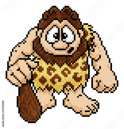 Caveman in a retro pixel ar...