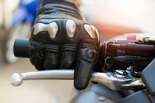 Close Up Of Throttle Control Hand And Brake Lever Motorcycle,