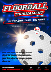 Wall Mural - Floorball tournament poster template with shiny ball
