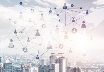 modern city and social net as concept for global networking