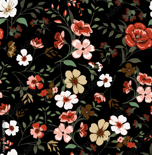 Flowers with leaves of daffodils narcissus lily clover pattern on background