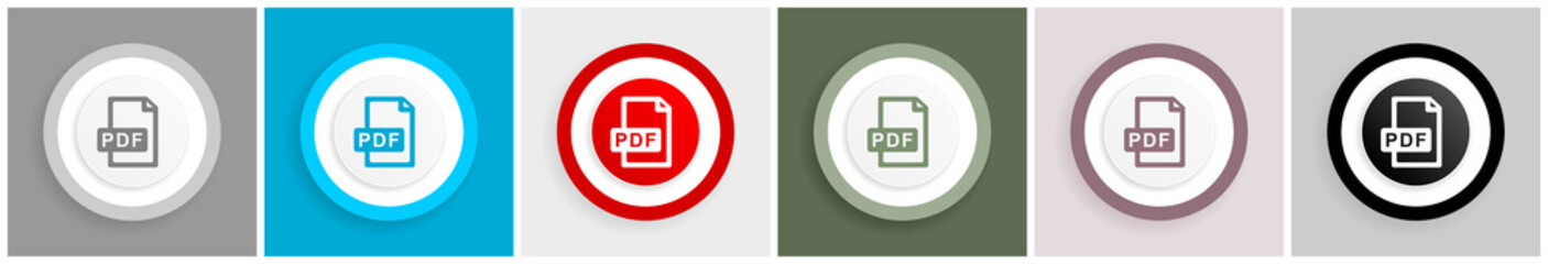Leinwandbilder - Pdf file icon set, vector illustrations in 6 options for web design and mobile applications.