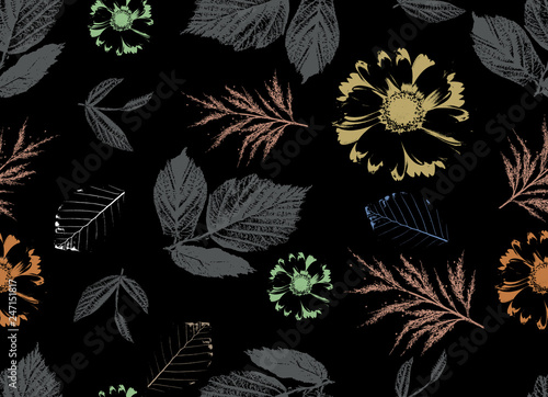 Seamless Floral daisy with leaf background