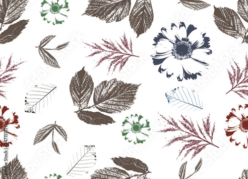 Seamless Floral daisy with leaf background