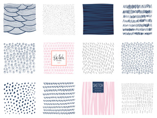 set of abstract square backgrounds and sketch dots textures. vector illustration.