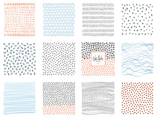 set of abstract square backgrounds and sketch dots textures. vector illustration.