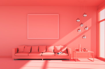 Wall Mural - Sofa im Wohnraum - Pantone living coral 