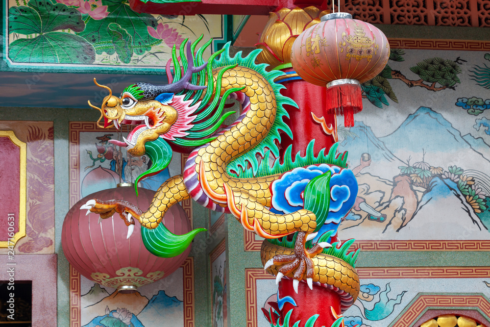 colorful Chinese dragon statue in the temple Stock Photo | Adobe Stock