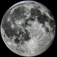 super detailed full moon orbiting the earth with craters made by asteroids and white moonlight taken