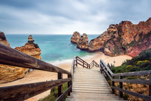 Praia do Camilo, Long Exposure, Wooden Stair, Beautiful Beach in Algarve, Portugal