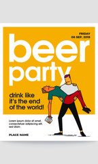 Beer Party Template design. Vector illustration of friends drinking beer. Man carrying another drunk man. Drinking concept.