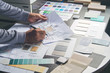 © Chaosamran_Studio - Architect designer Interior creative working hand drawing sketch plan blue print selection material color samples art tools Design Studio