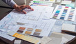 © Chaosamran_Studio - Architect designer Interior creative working hand drawing sketch plan blue print selection material color samples art tools Design Studio