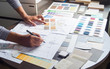 © Chaosamran_Studio - Architect designer Interior creative working hand drawing sketch plan blue print selection material color samples art tools Design Studio