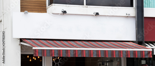 Download Colorful Striped Awning Exterior Canvas Decoration With Blank White Mockup Sign Stock Photo Adobe Stock