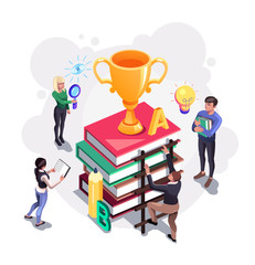 Wall Mural - People student workers study in library together. Education training studying tutorials concept. Vector flat cartoon graphic design isolated illustration