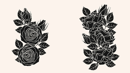 Wall Mural - Rose ornament vector by hand drawing.Beautiful flower on brown background.Blaze rose vector art highly detailed in line art style.Flower tattoo for paint or pattern.