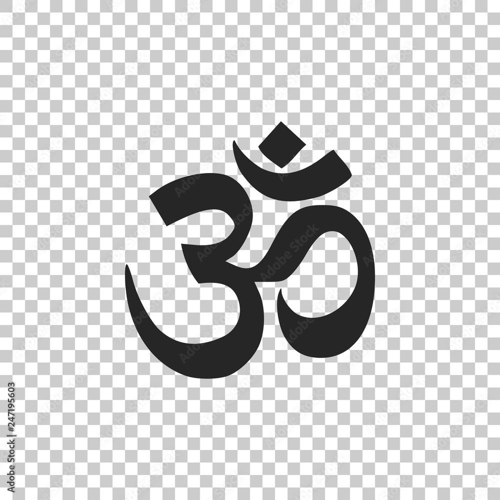 Om or Aum Indian sacred sound icon isolated on transparent background. Symbol of Buddhism and Hinduism religions. The symbol of the divine triad of Brahma, Vishnu and Shiva. Vector Illustration - obrazy, fototapety, plakaty 
