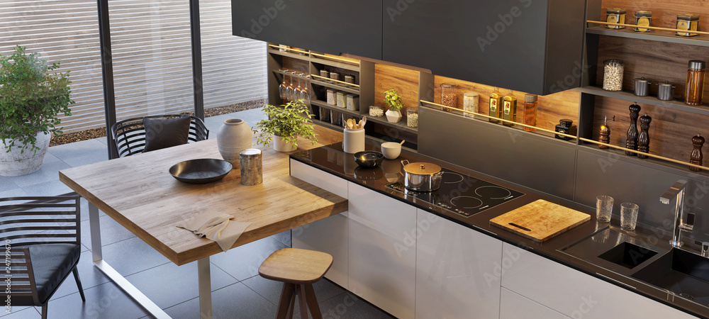 Modern luxury kitchen interior design - obrazy, fototapety, plakaty 