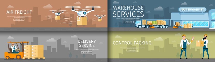 warehouse delivering or distribution service set