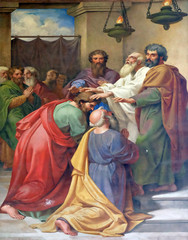 Wall Mural - The fresco with the image of the life of St. Paul: Saul and Barnabas laying on of hands, basilica of Saint Paul Outside the Walls, Rome, Italy