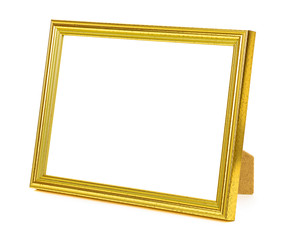 Wall Mural - Standing golden picture frame on white background