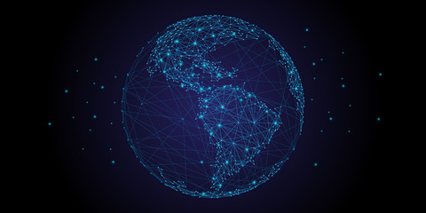 Fototapete - World map point with line and composition and representing the global.