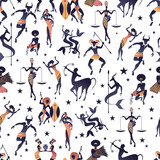 Fototapeta  - Seamless pattern of zodiac signs in the style of African tribal symbols