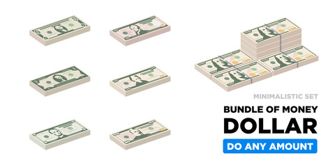 Wall Mural - Dollar money isometric minimalistic bundle of USA, paper money - vector one size