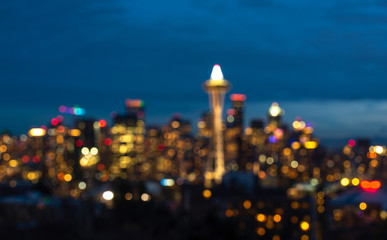 Fototapete - seattle city scape with traffic light from highway at night time,Washington,usa. -blured.