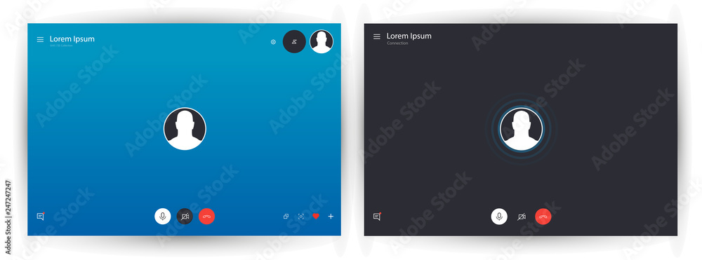 Skype call screen template. Mobile skype layout, Mockup Skype. UI,UX,Kit interface. Call screen. Vector illustration eps10 - obrazy, fototapety, plakaty 
