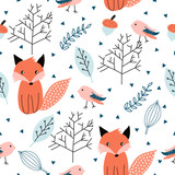 Seamless pattern with forest animals.