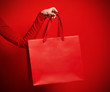 Hand of business woman hold red shopping bag 