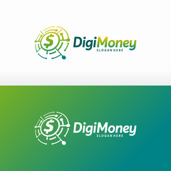 Wall Mural - digital money logo designs concept vector, dollar technology logo template