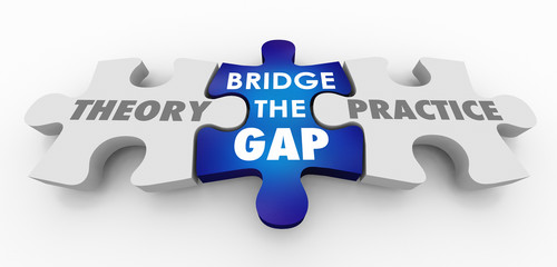 theory vs practice bridge the gap puzzle pieces 3d illustration