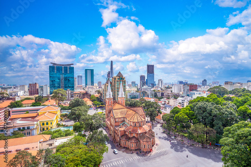 Valokuvatapetti Aerial view of Notre-Dame Cathedral Basilica of Saigon