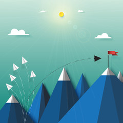 Wall Mural - paper art style of business teamwork and one different vision creative concept idea.paper airplanes 