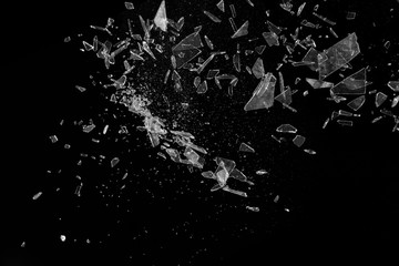 Clear Broken glass and particles thrown