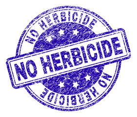 Sticker - NO HERBICIDE stamp seal imprint with grunge style. Designed with rounded rectangles and circles. Blue vector rubber print of NO HERBICIDE caption with grunge texture.