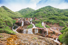 The Golden Waterfall Is A Waterfall Near The Popular Tourist Village Jiufen And The Gold Ecological Park, Taiwan. 