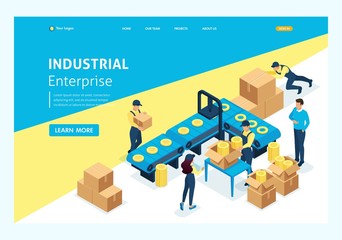 Wall Mural - isometric landing page workflow warehouses