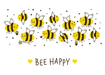 cute honey bees border for your kawaii design