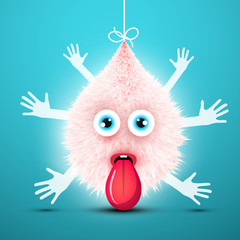 Poster - Cute Shaggy Creature with Many Hands and Stick out Tongue. Funky Vector Toy Illustration. Funny Monster or Bacillus Icon.