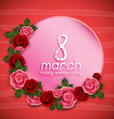 Happy Women's  Day greeting on red background