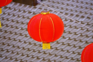 red Chinese paper lantern with gold element . Decoration for Chinese new year