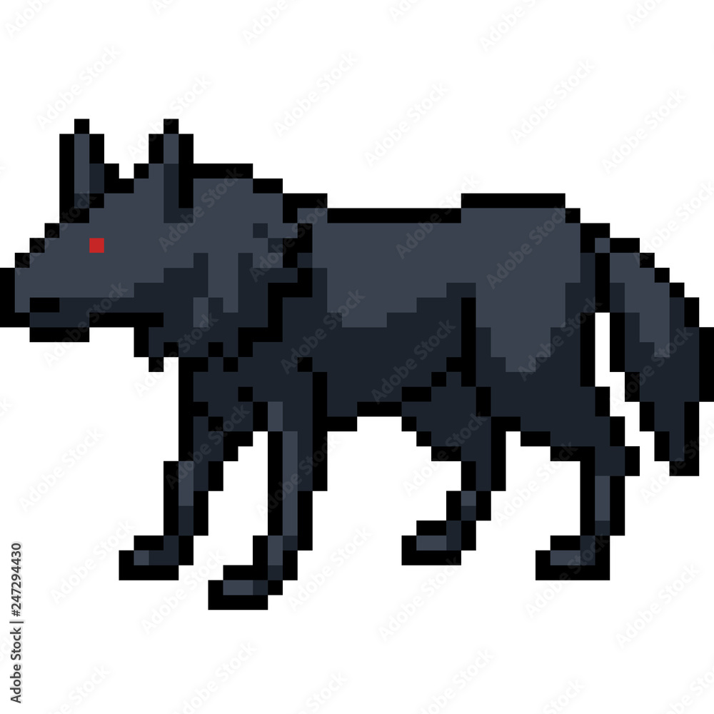 vector pixel art black wolf Stock Vector | Adobe Stock