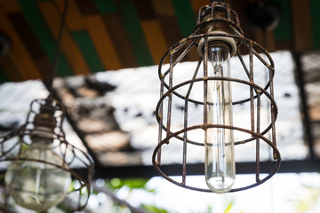 old classic ceiling lamp make with rusty cage