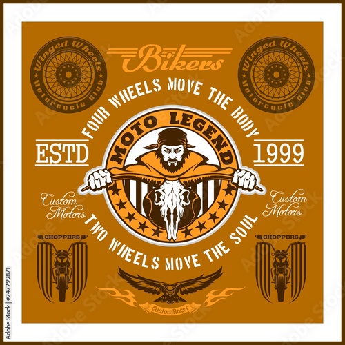 Fotomural Vintage Motorcycle label, Retro chopper bike